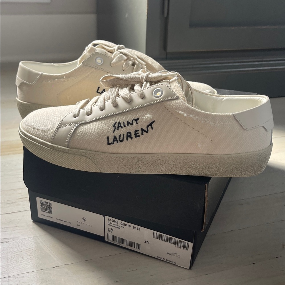 Saint Laurent Off-White Distressed Sneakers size 37 1/2, new in box